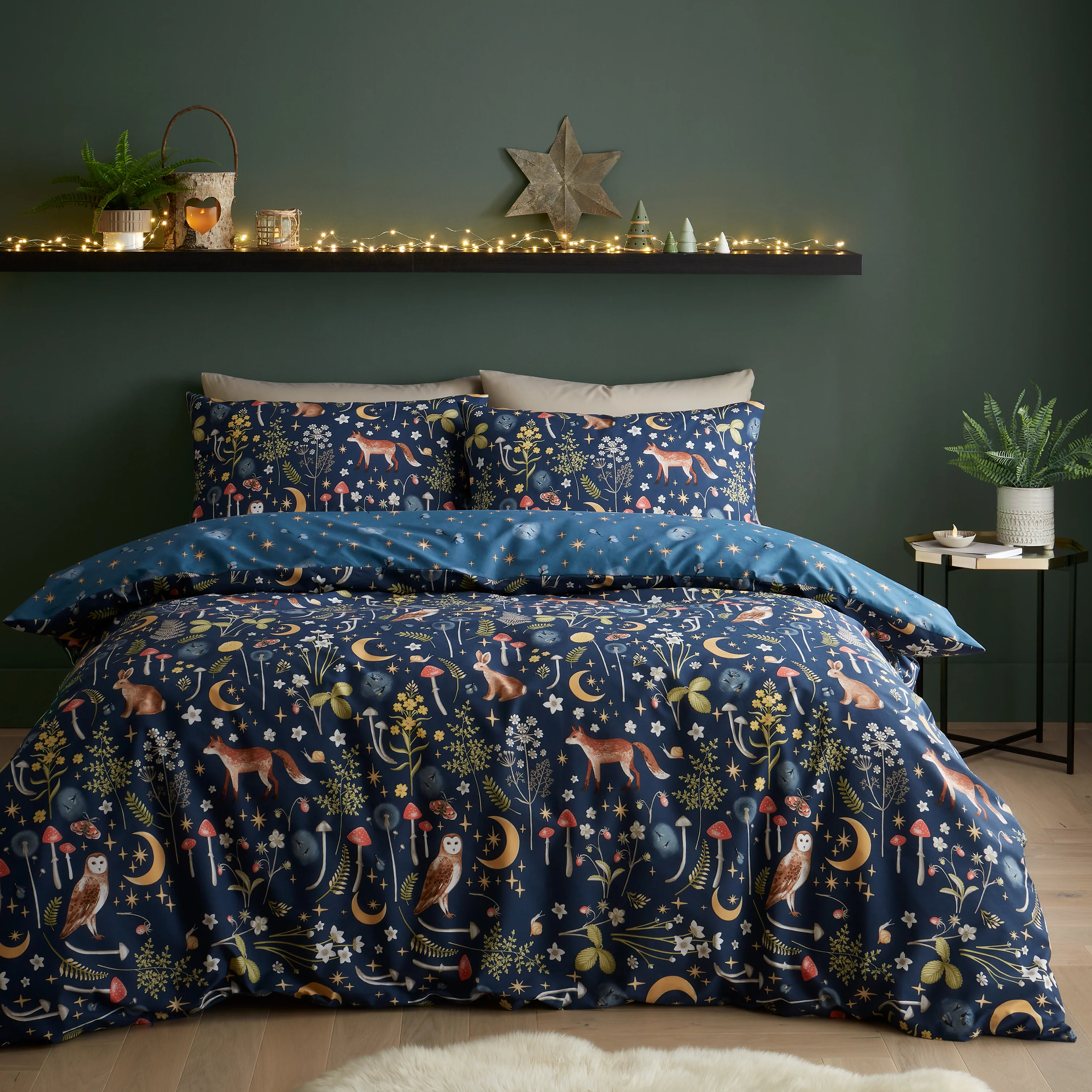 Enchanted Twilight Animals Reversible Navy Duvet Cover Set by Catherine Lansfield
