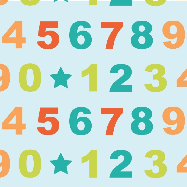 Numbers Multi Blue Cotton Fabric