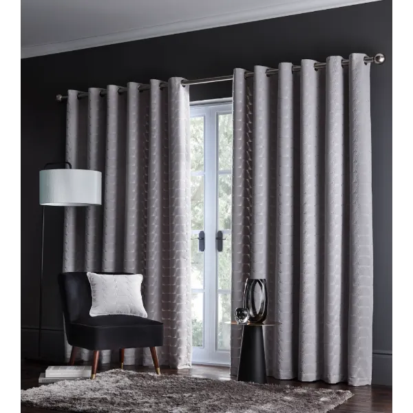 Lucca Silver Ready Made Eyelet Curtains