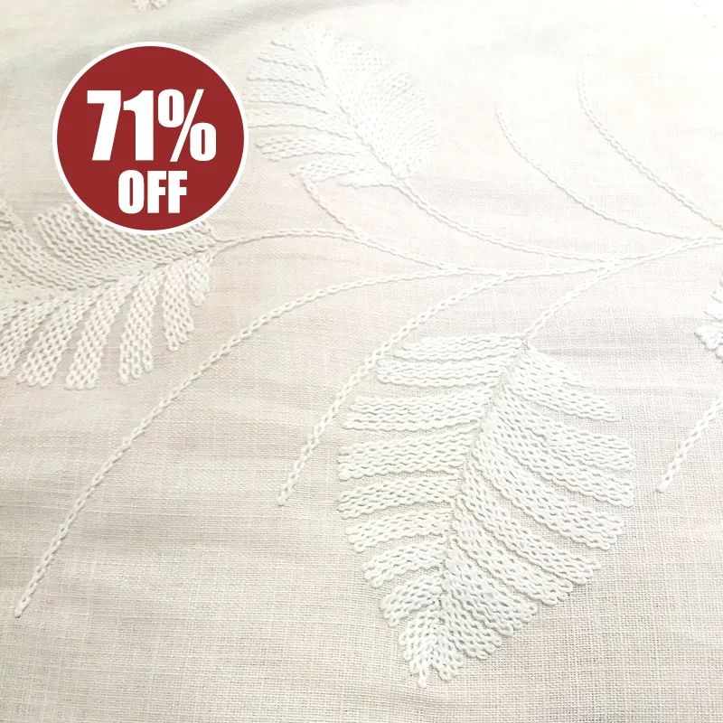 Stitched White Leaves Embroidered Linen Curtain Fabric