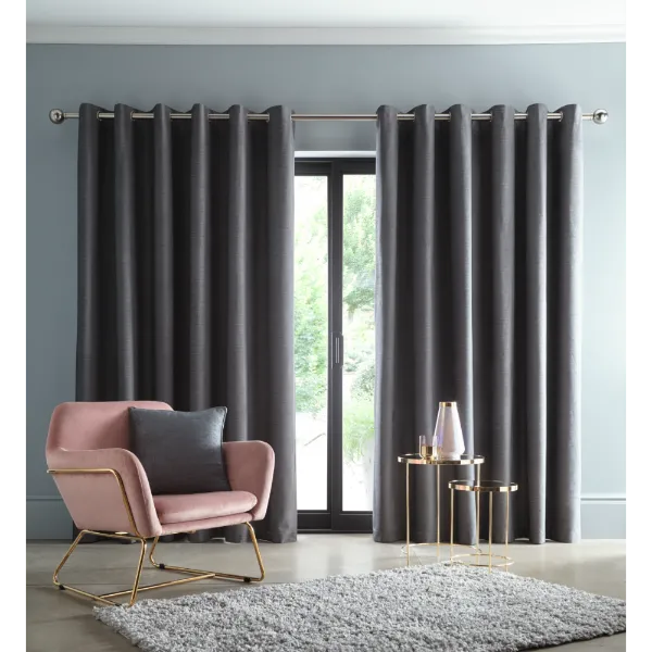 Arezzo Charcoal Ready Made Blackout Eyelet Curtains