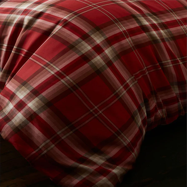 Kelso Reversible Plaid Tartan Check Red Duvet Cover Set by Catherine Lansfield