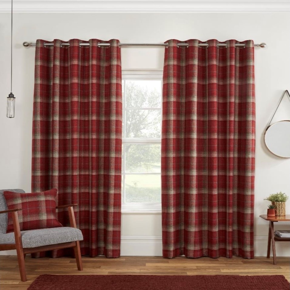Carnoustie Red Ready Made Blackout Eyelet Curtains