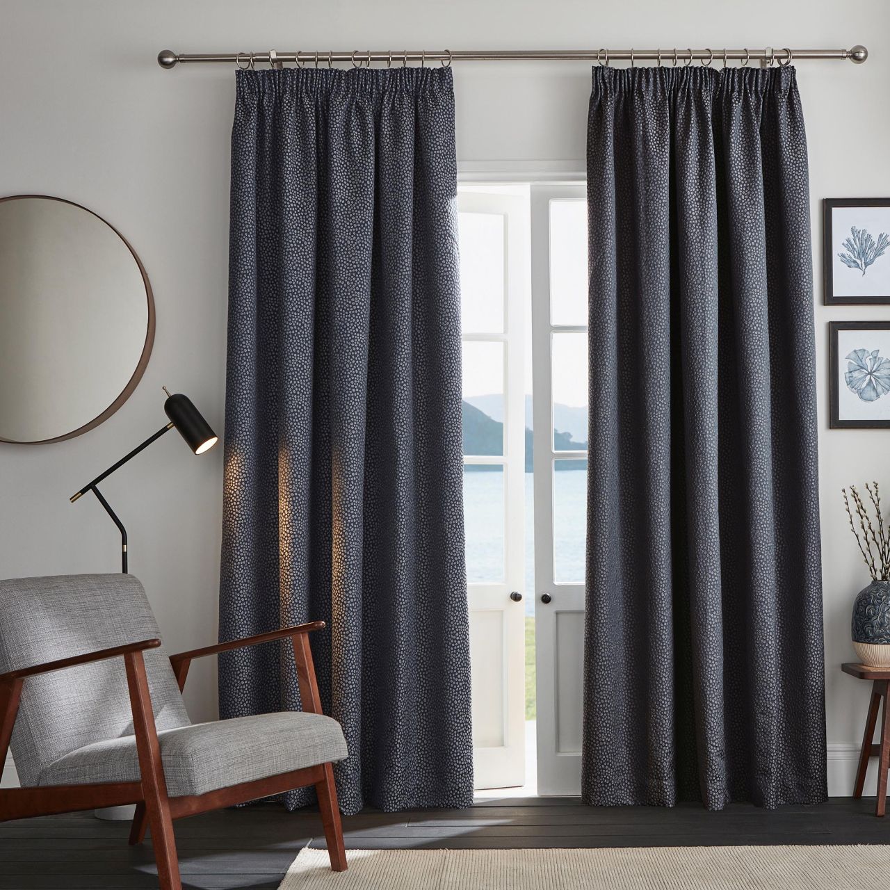 Ardely Indigo Ready Made Blackout Pencil Pleat Curtains