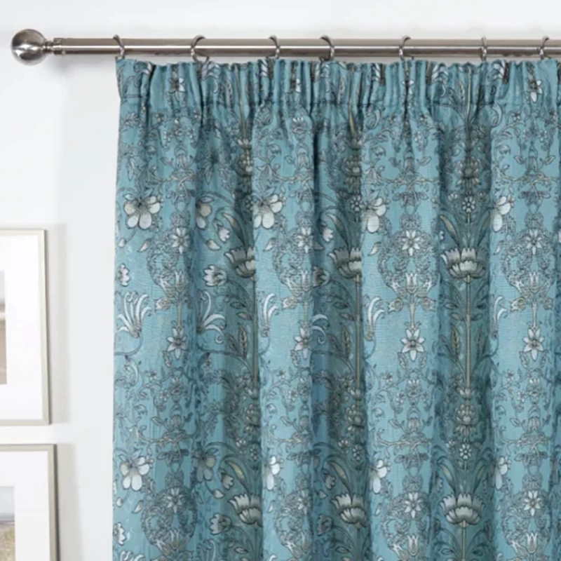 Kyoto Blue Ready Made Fully Lined Pencil Pleat Curtains