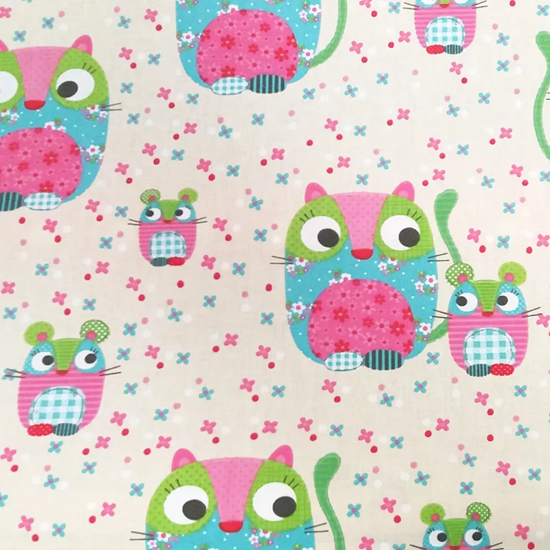 Stof Jerry Cat and Mouse Cream Fabric