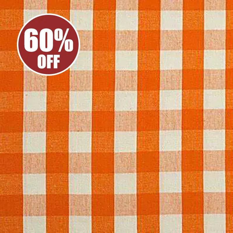 Gingham White & Orange Large Check Cotton Fabric