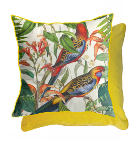 Exotic Jungle Birds Ochre Filled Cushion By Andrea Haase