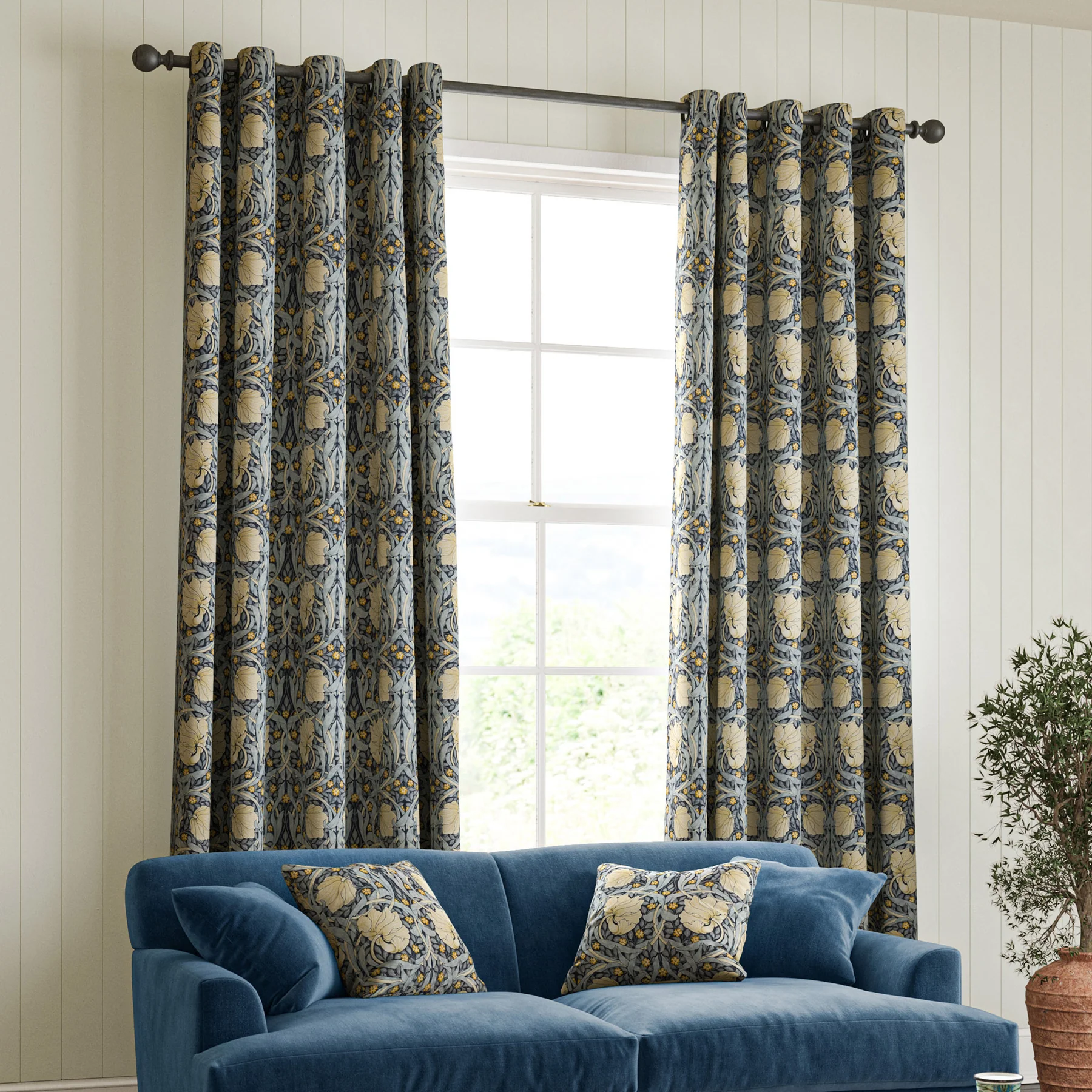 Pimpernel Indigo by William Morris – 100% Cotton Curtain Fabric