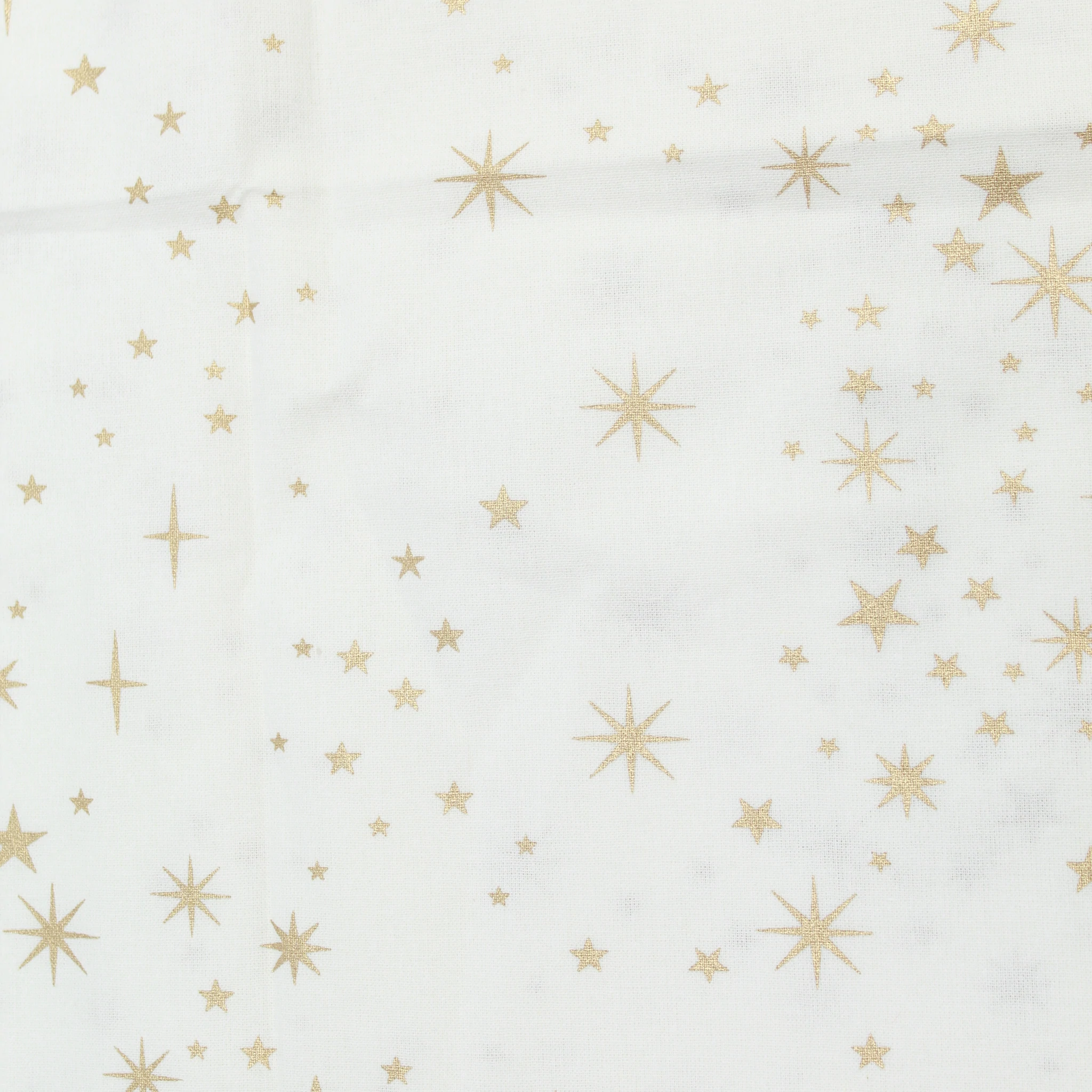 Stars Christmas White Lacquer Foiled 100% Quilting Cotton Fabric