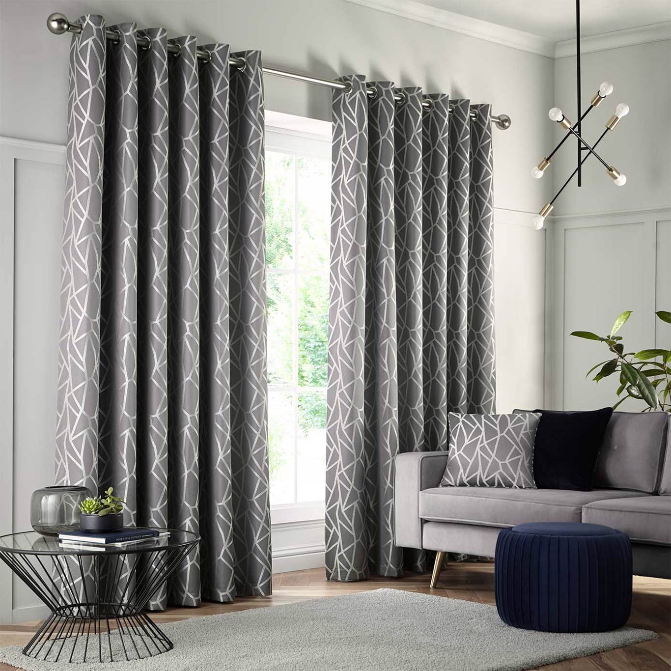 Como Pewter Ready Made Eyelet Curtains