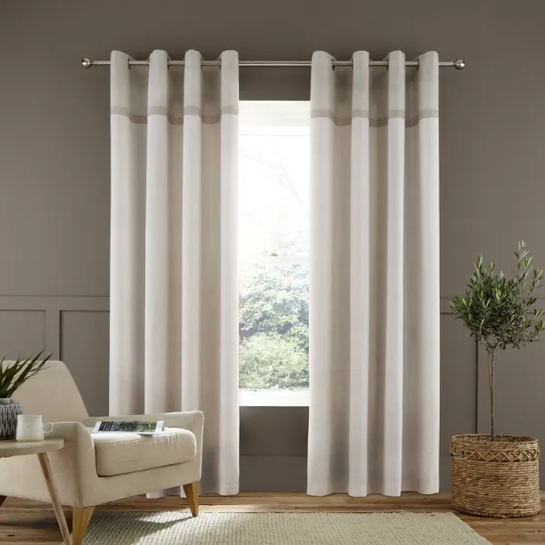 Melville Woven Texture Natural Ready Made Eyelet Curtains