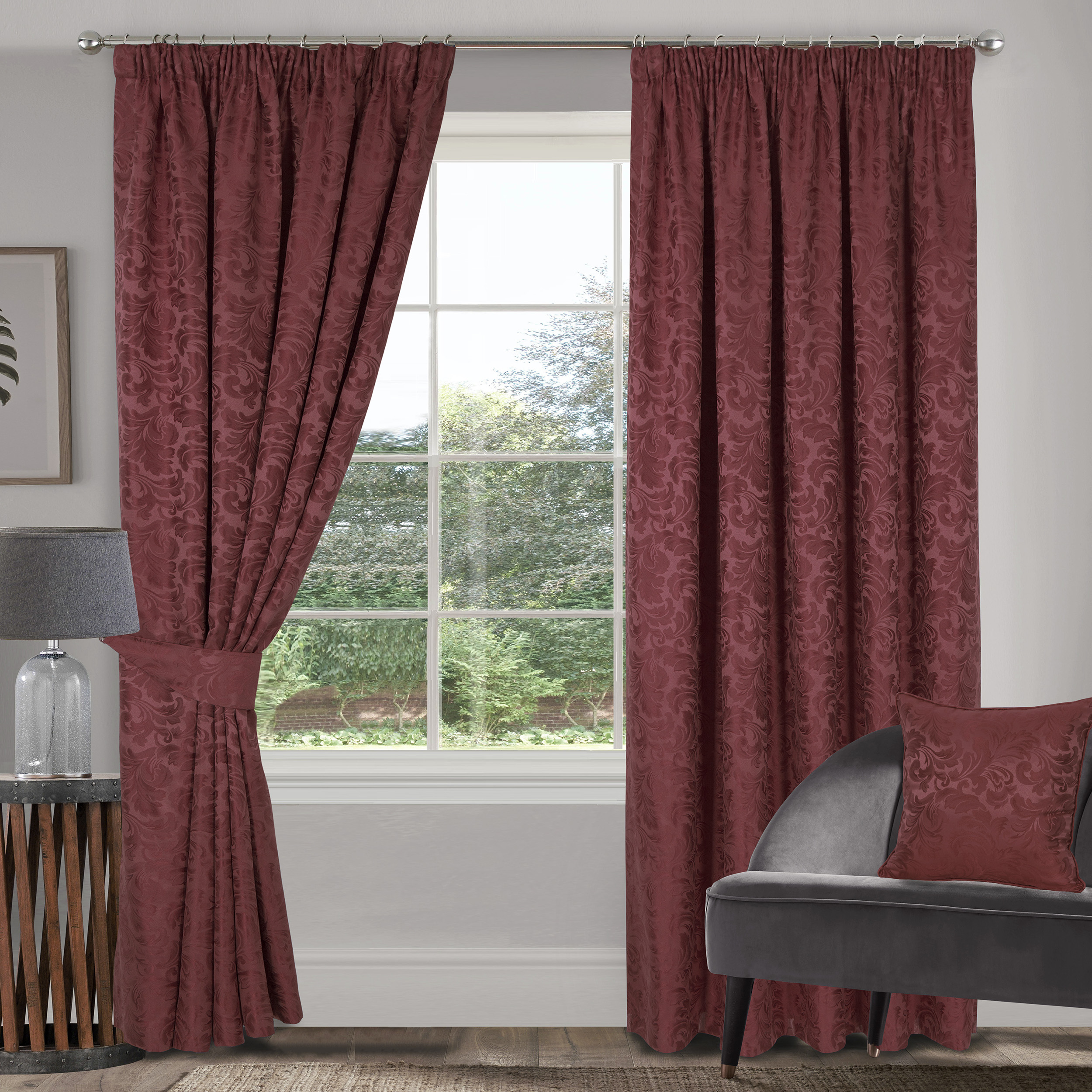 Buckingham Pencil Pleat Curtains Wine