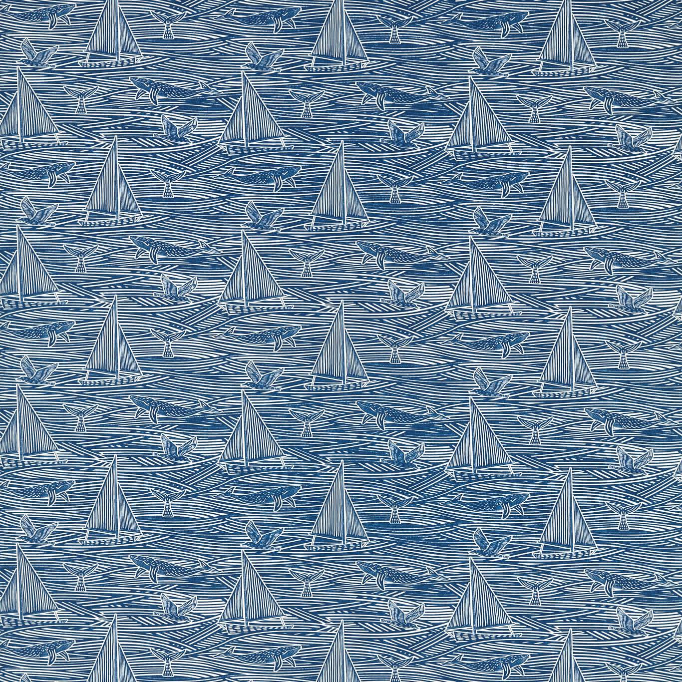 Fin Navy Curtain Fabric