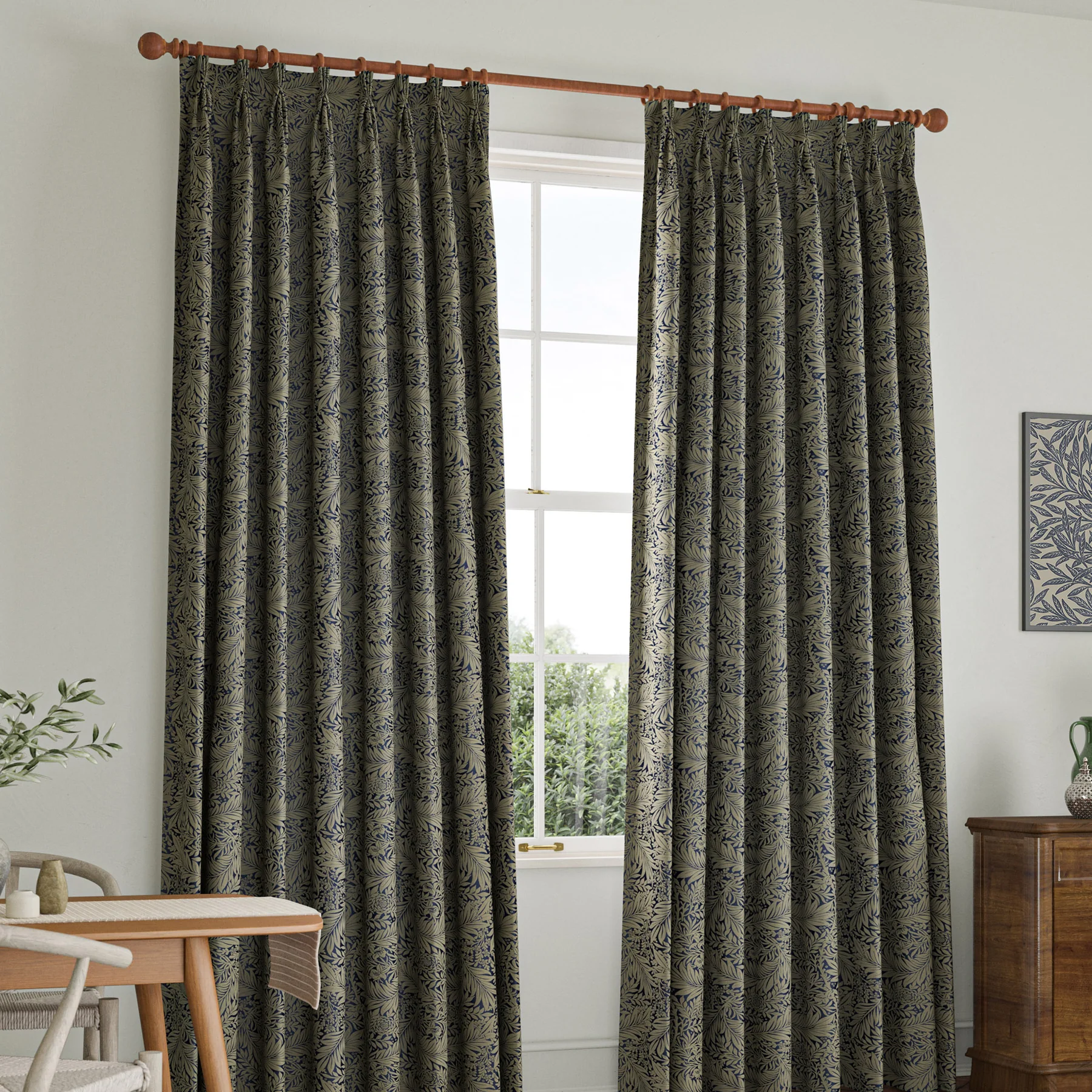 Larkspur Indigo by William Morris – Cotton-Rich Satin Curtain Fabric