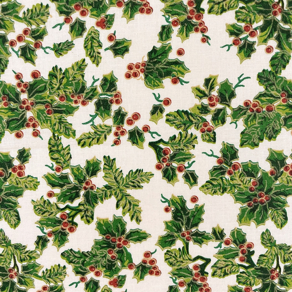 All Over Holly Cream 100% Quilting Cotton Fabric