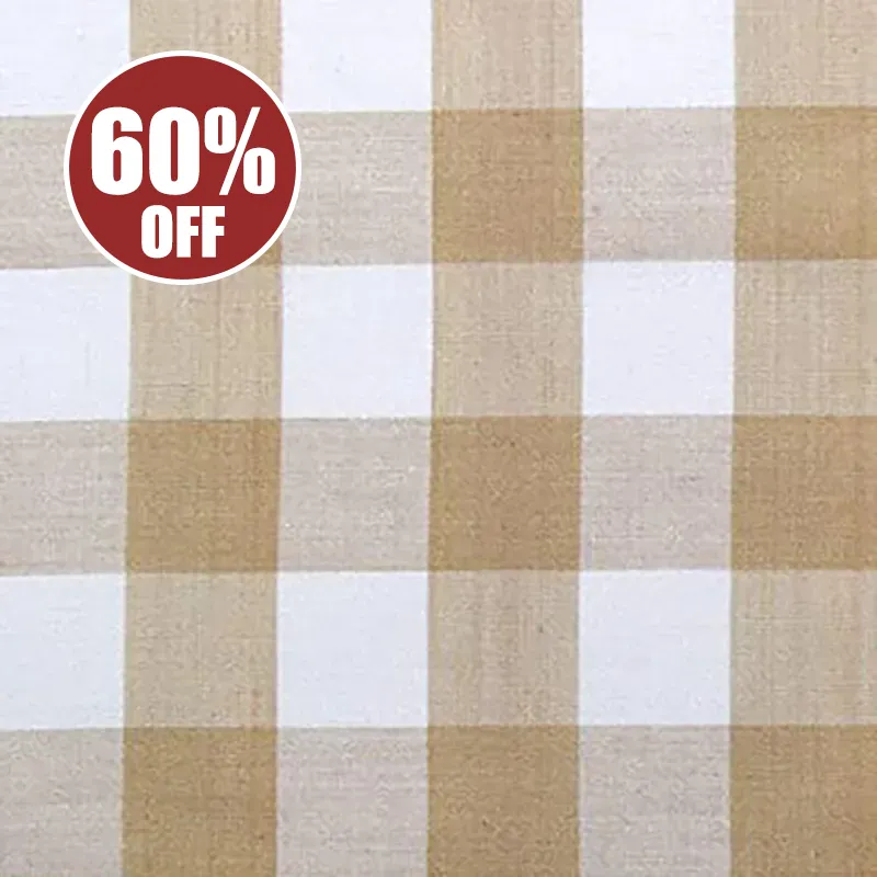 Gingham White & Beige Large Check Cotton Fabric