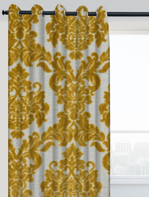 Pair of Eyelet Curtains (Tuscania Ochre Fabric)