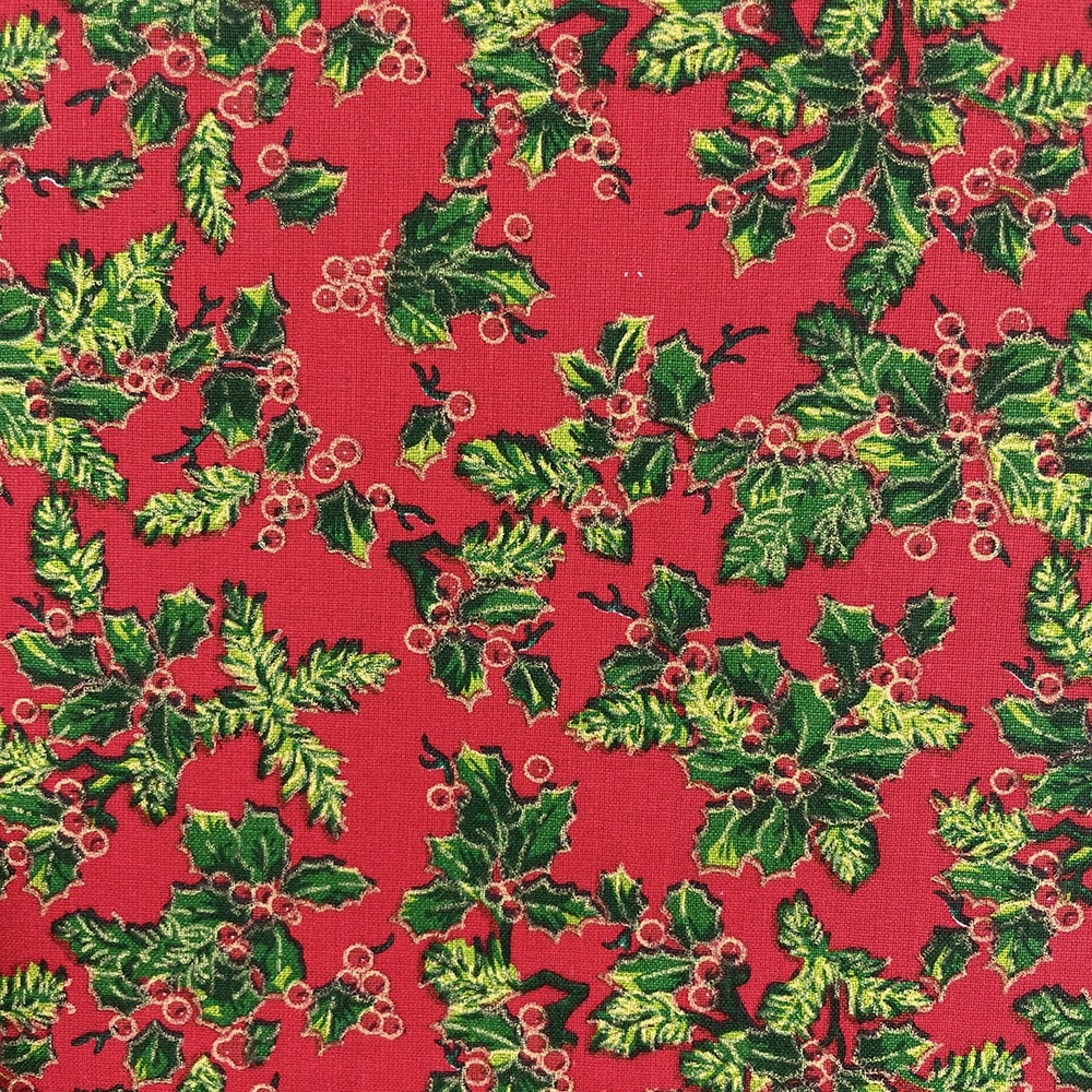 All Over Holly Red 100% Quilting Cotton Fabric