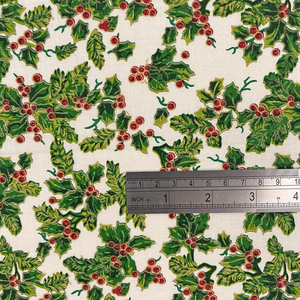 All Over Holly Cream 100% Quilting Cotton Fabric