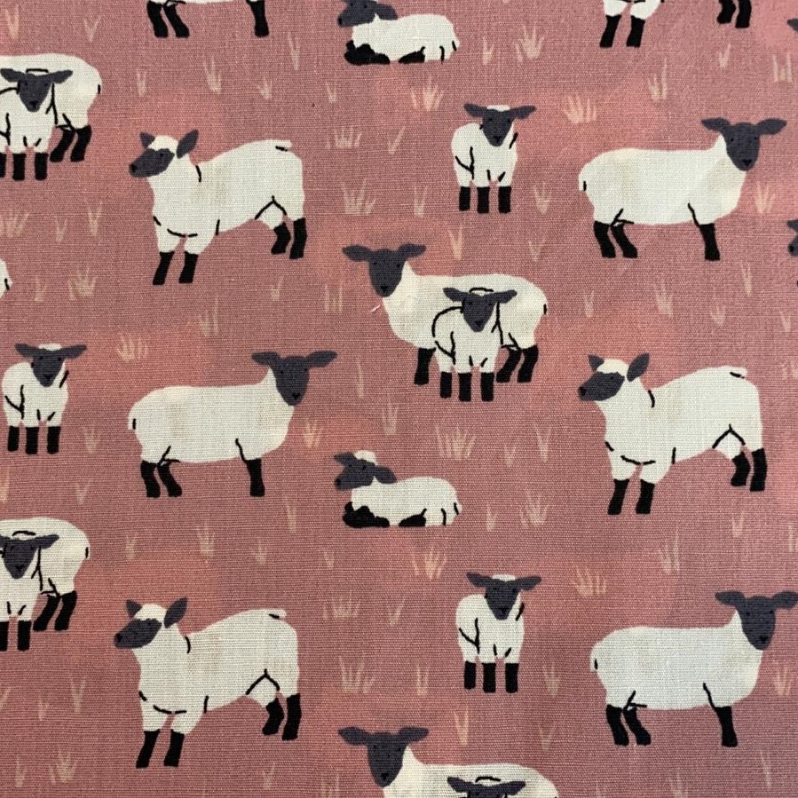 Sheep Design Pink Poplin Dress Fabric
