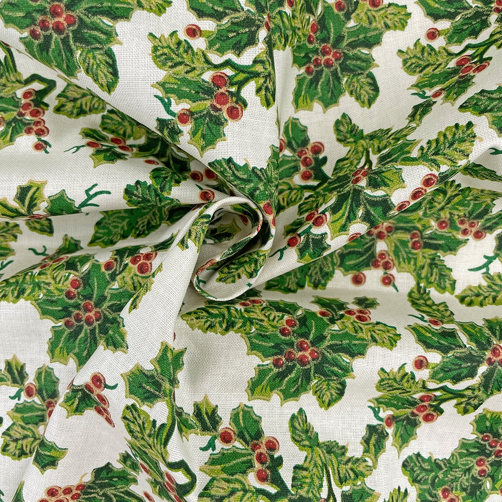 All Over Holly Cream 100% Quilting Cotton Fabric
