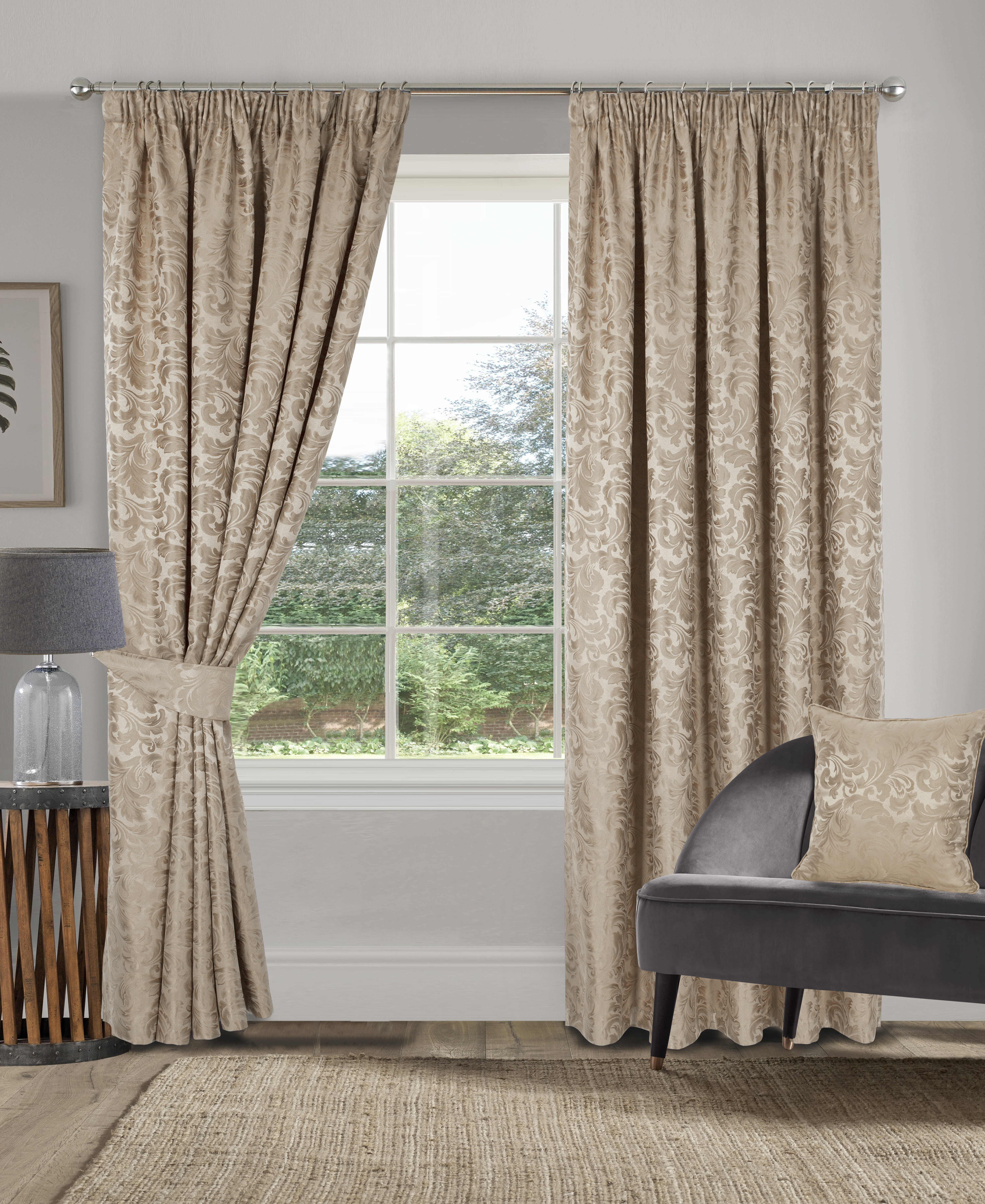 Buckingham Pencil Pleat Curtains Natural