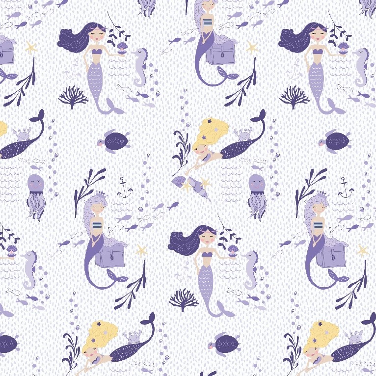 Splash Mermaid Purple Cotton Quilting Fabric