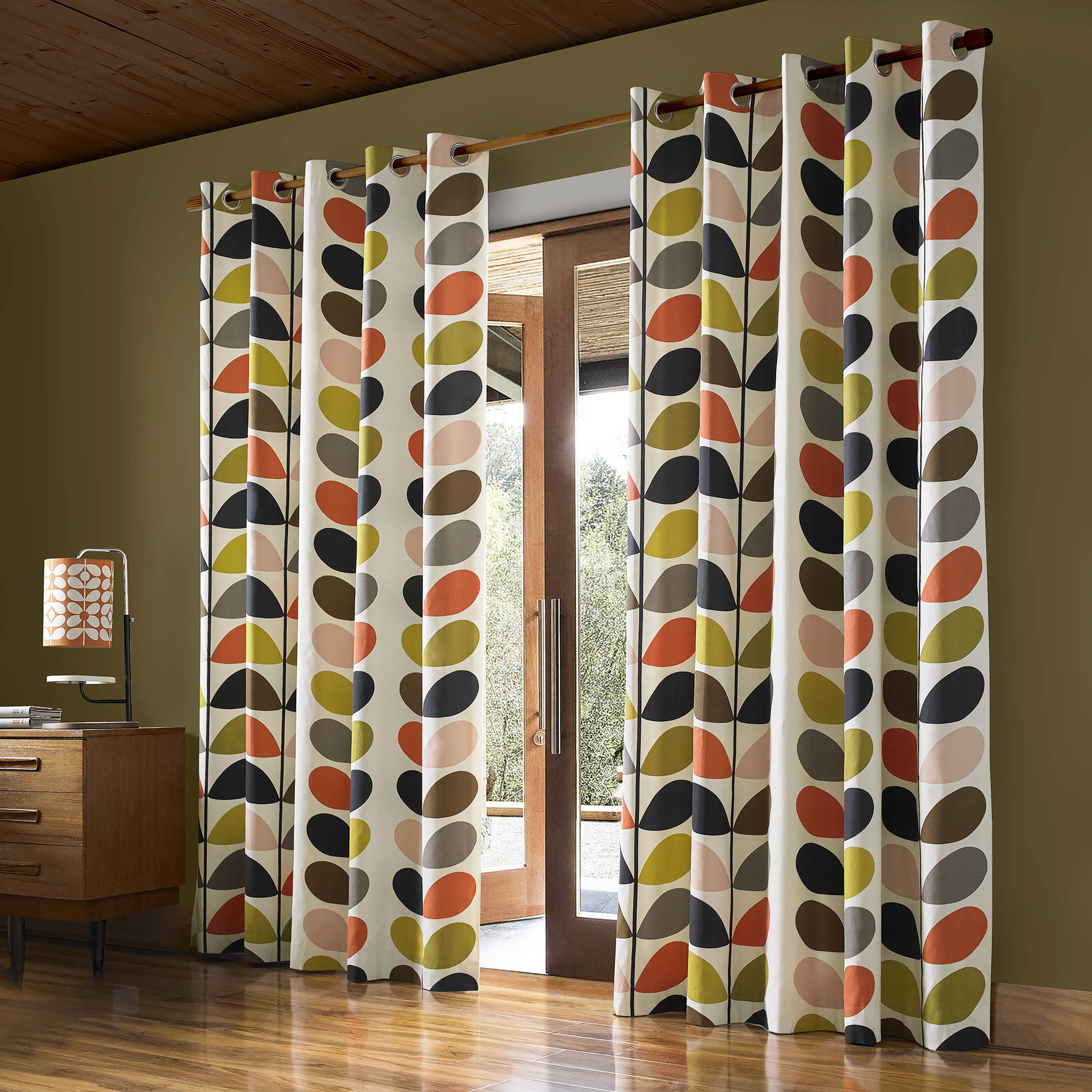 Orla Kiely Multi Stem Lined Charcoal Ready Made Eyelet Curtains