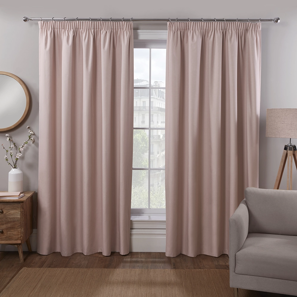 Sunset Blush Ready Made Pencil Pleat Blackout Curtains