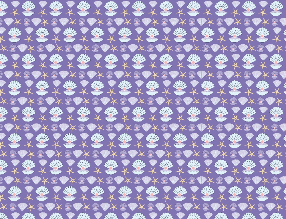 Splash Seashells and Starfish Purple Cotton Quilting Fabric
