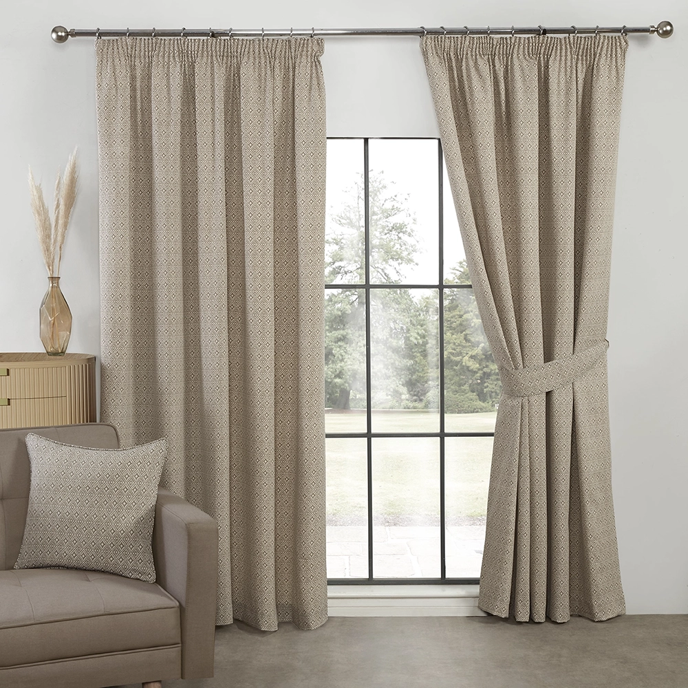 Aztec Linen Fully Lined Ready Made Pencil Pleat Curtains