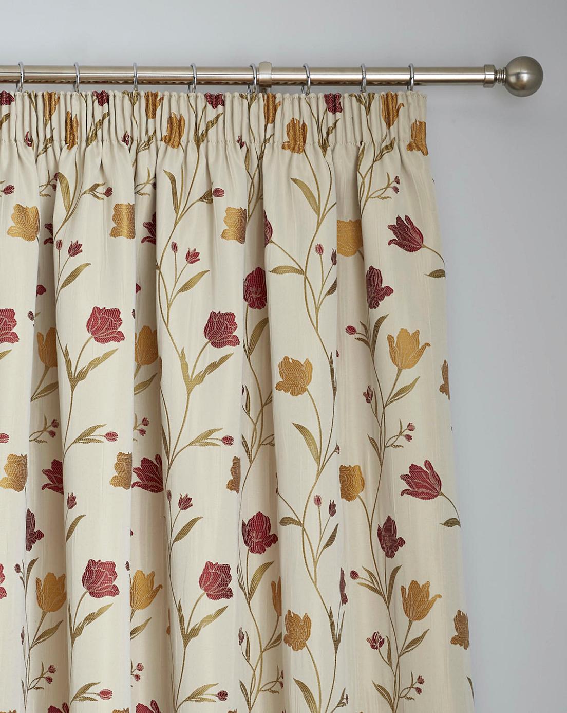Juliette Red Fully Lined Ready Made Pencil Pleat Pair of Curtains