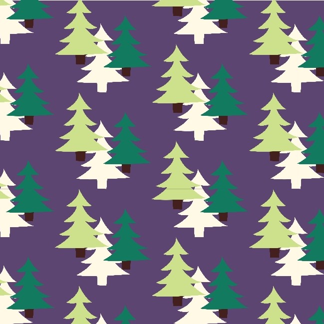 Camping Fir Trees Purple Cotton Fabric