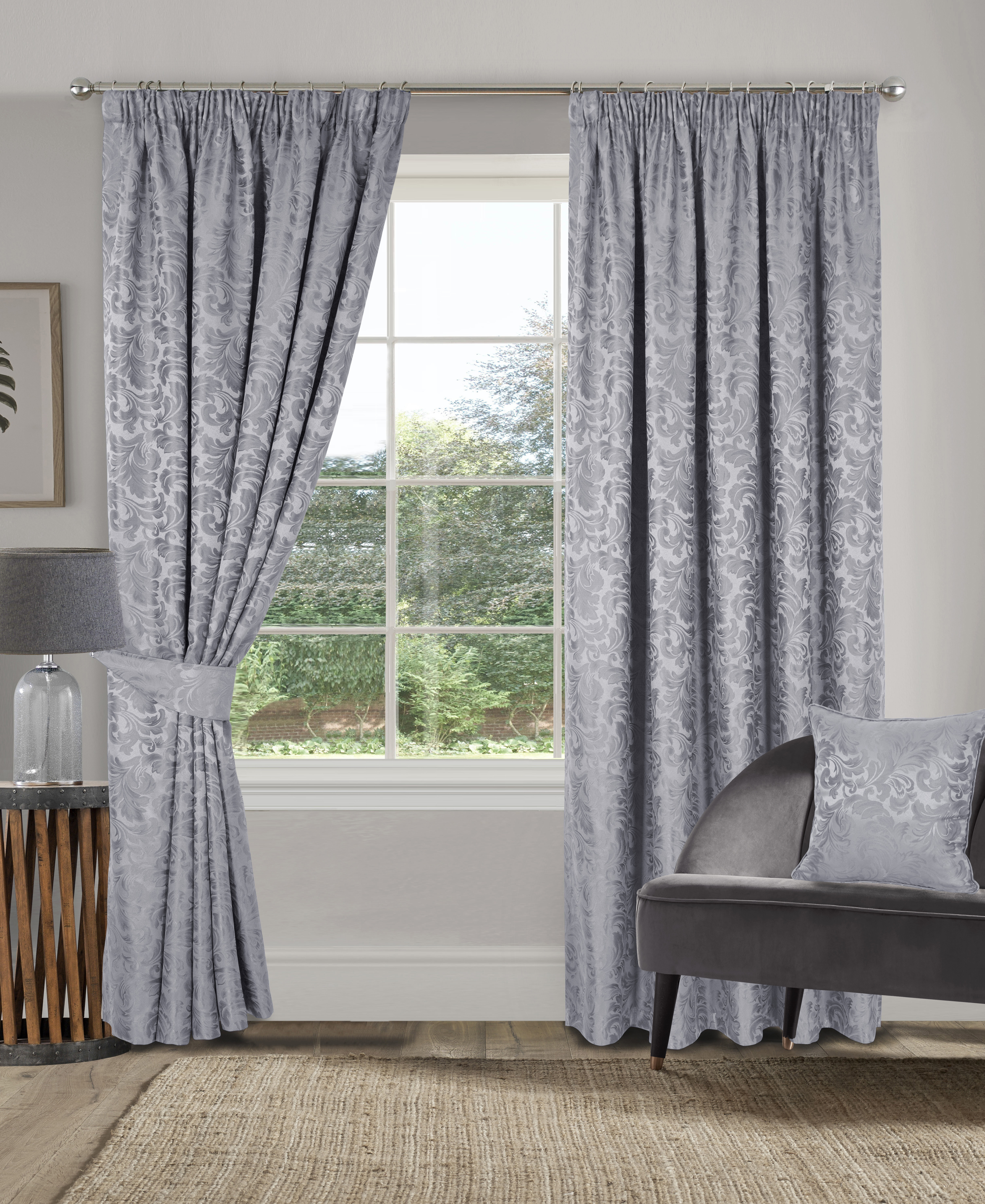 Buckingham Pencil Pleat Curtains Grey