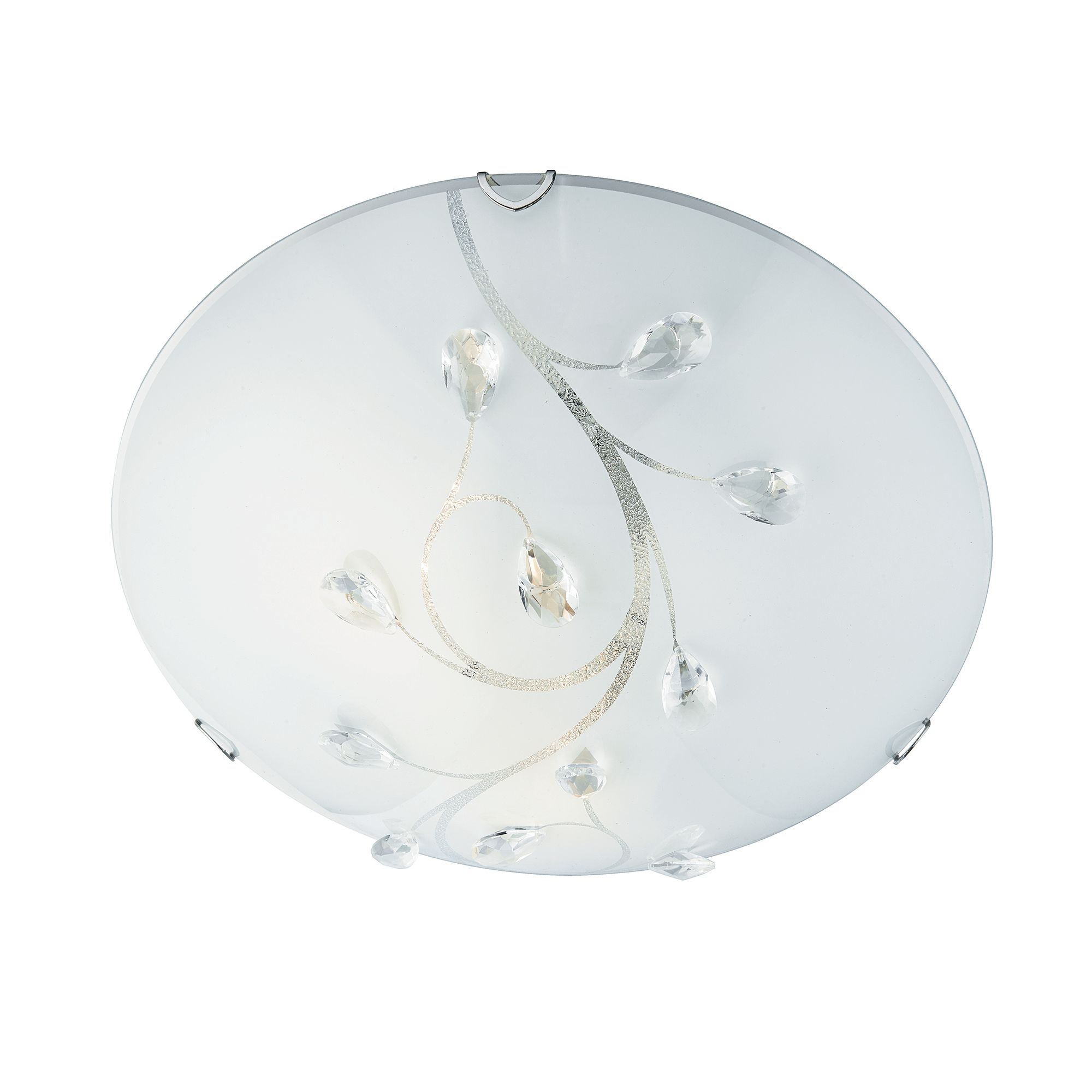 Flush Round Frosted Glass Ceiling Fixture with Crystal Leaf Decoration
