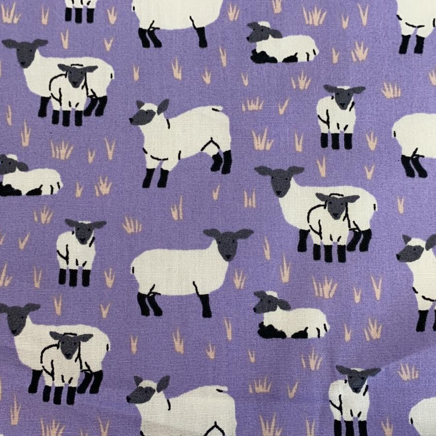 Sheep Design Purple Poplin Dress Fabric