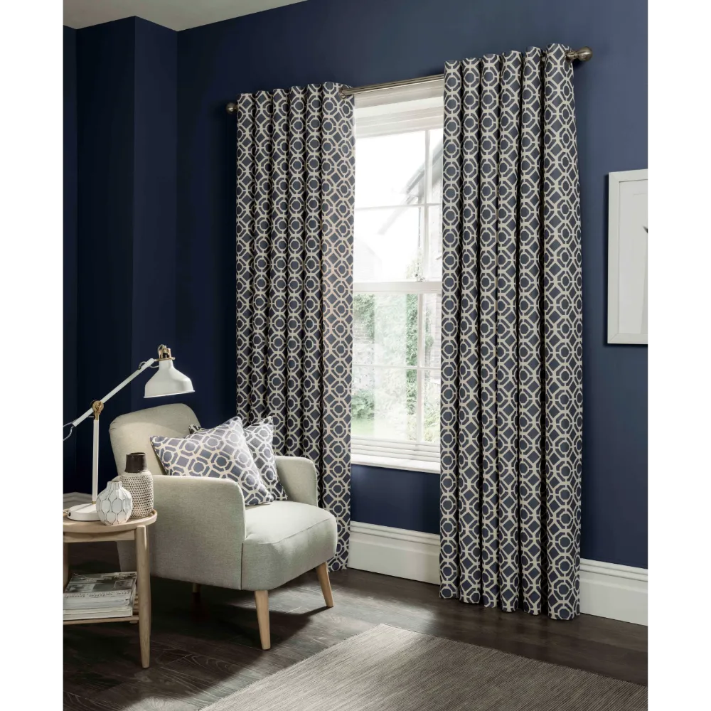 Castello Indigo Ready Made Eyelet Curtains