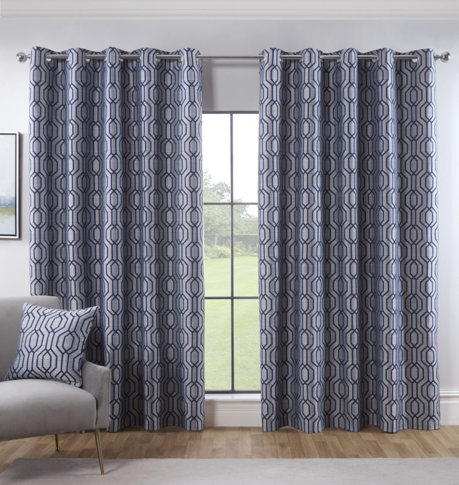 Dakota Navy Fully Lined Ready Made Eyelet Curtains The Curtain At Home