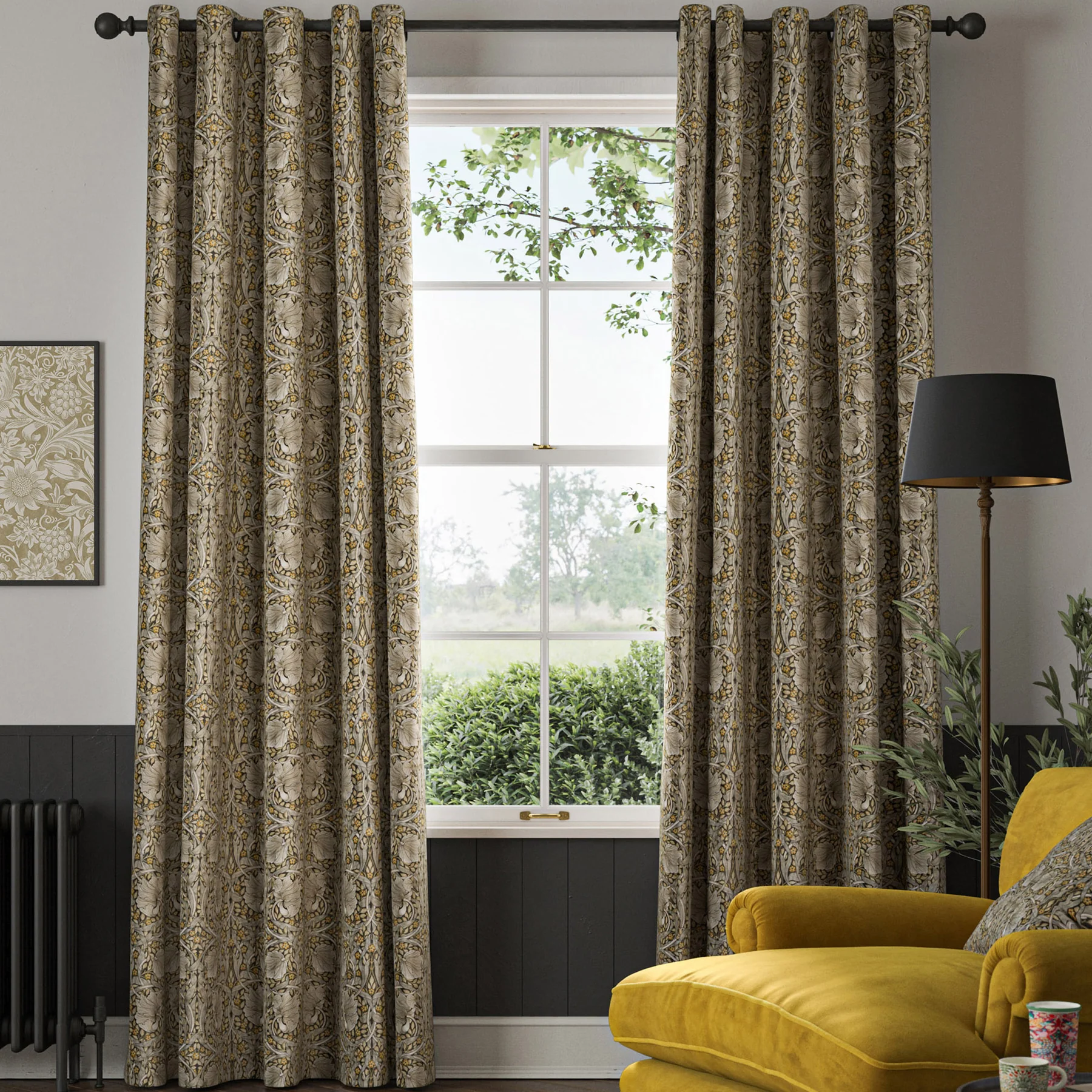 Pimpernel Flint by William Morris – 100% Polyester Velvet Curtain Fabric