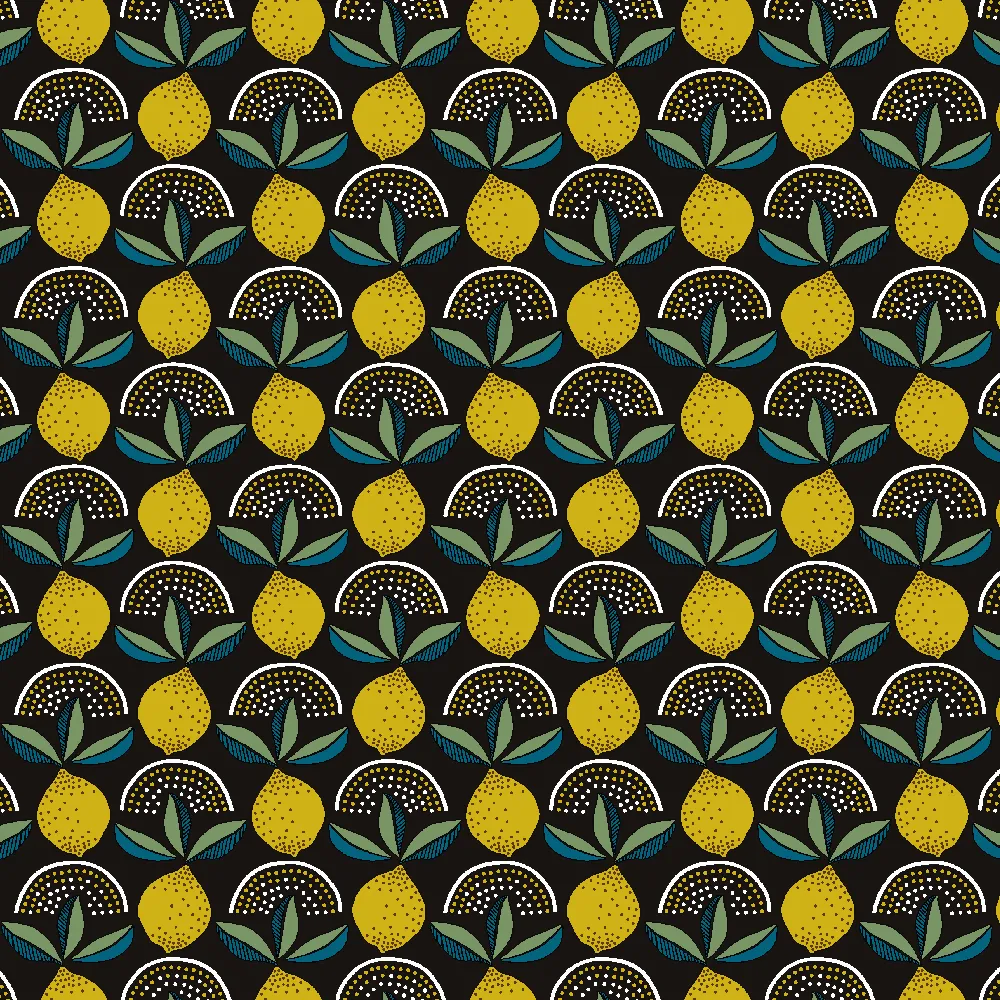 PVC Tablecloth Lemons Black