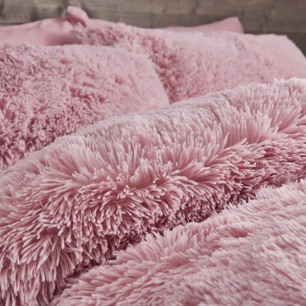 Cuddly Shaggy Faux Fur Blush Pink Duvet Cover Set by Catherine Lansfield