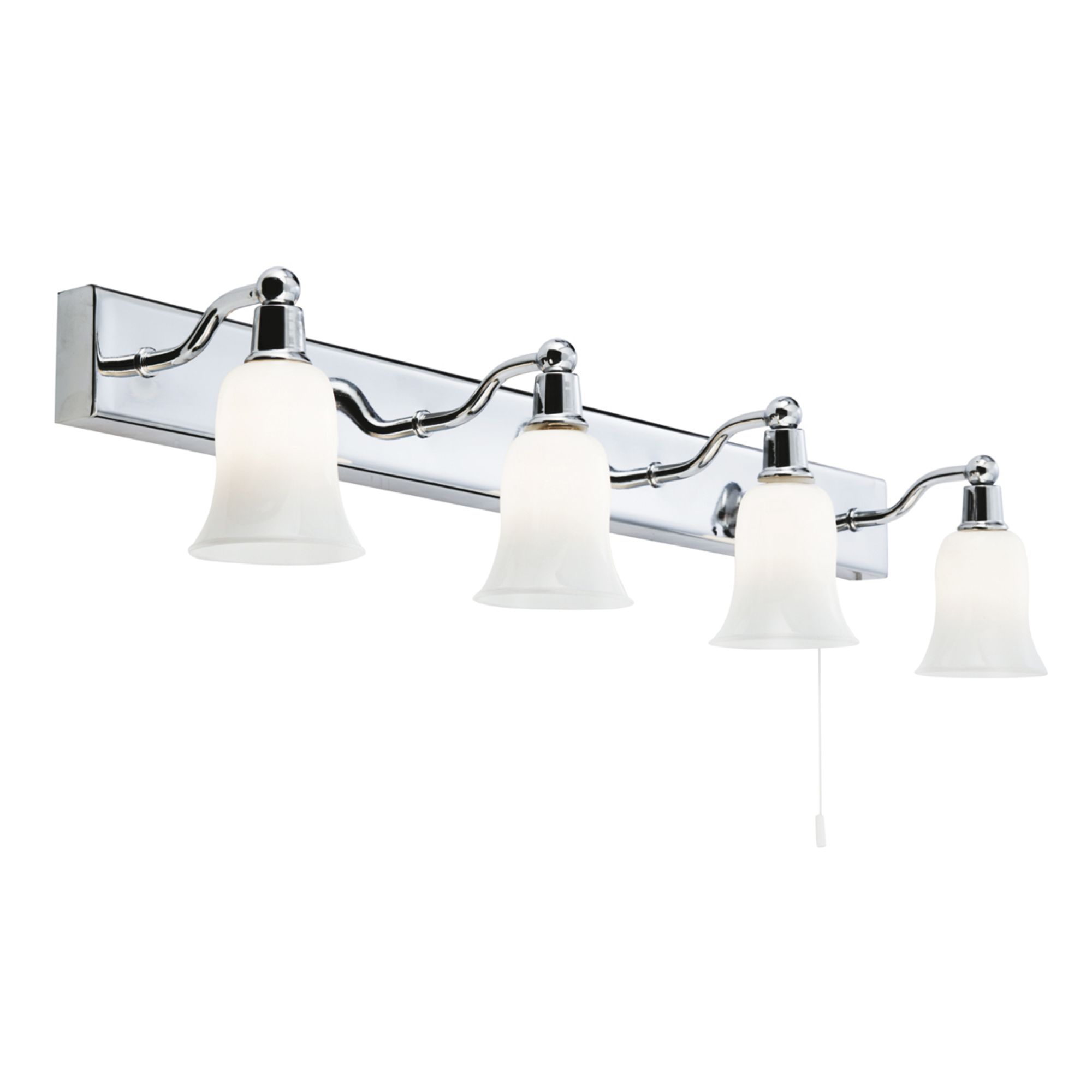 IP44 4 Light Wall Bar with White Glass Shades