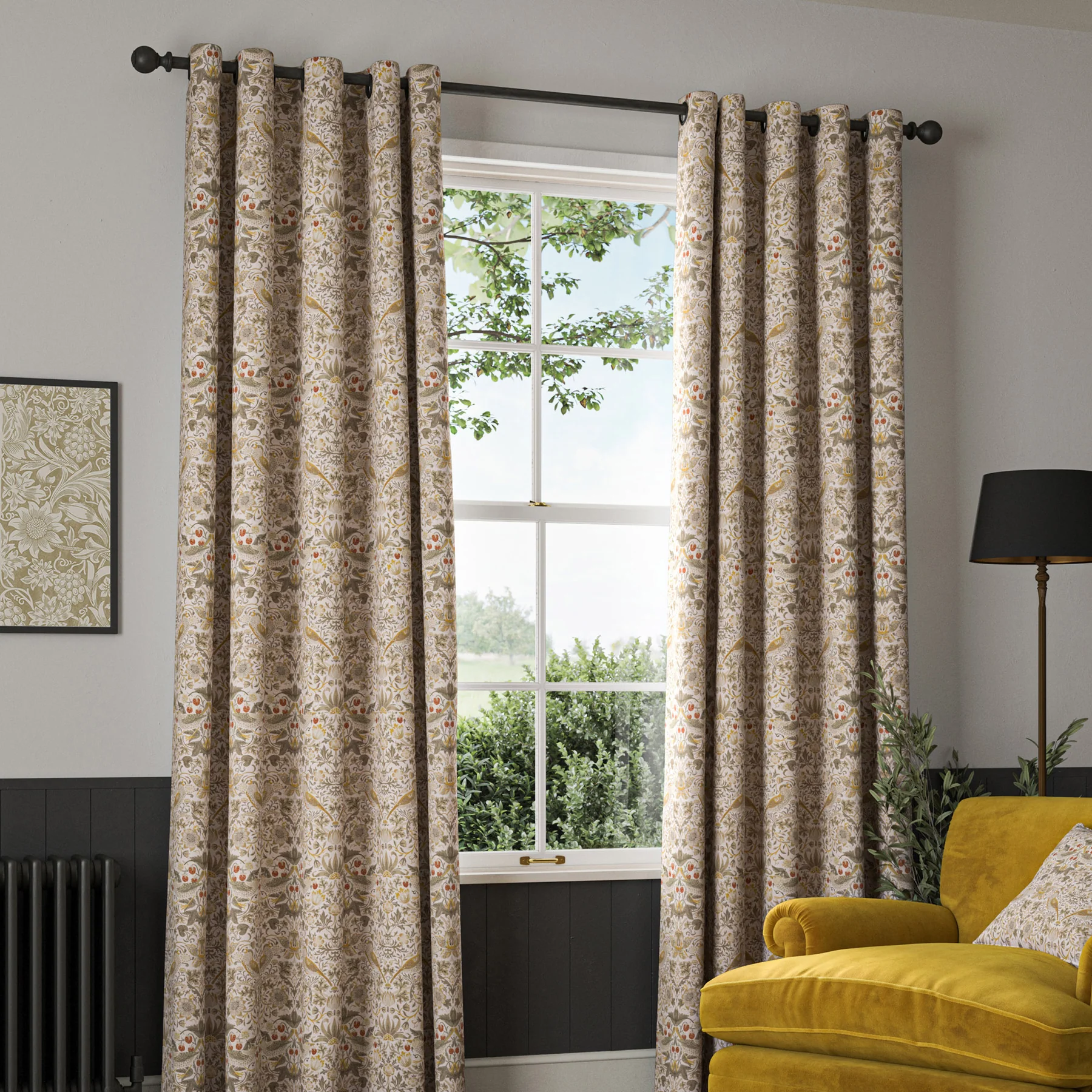 Strawberry Thief Ochre by William Morris – Timeless Cotton Curtain Fabric