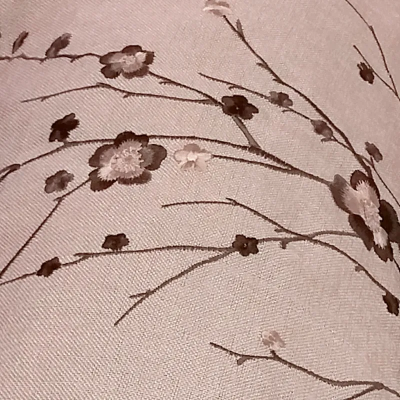 Embroidered Flowers Brown Linen Curtain Fabric