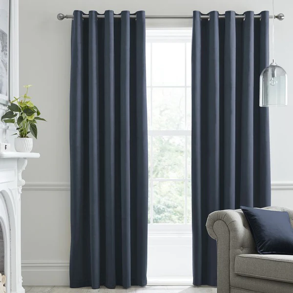 Montrose Navy Fully Lined Ready Made Eyelet Curtains