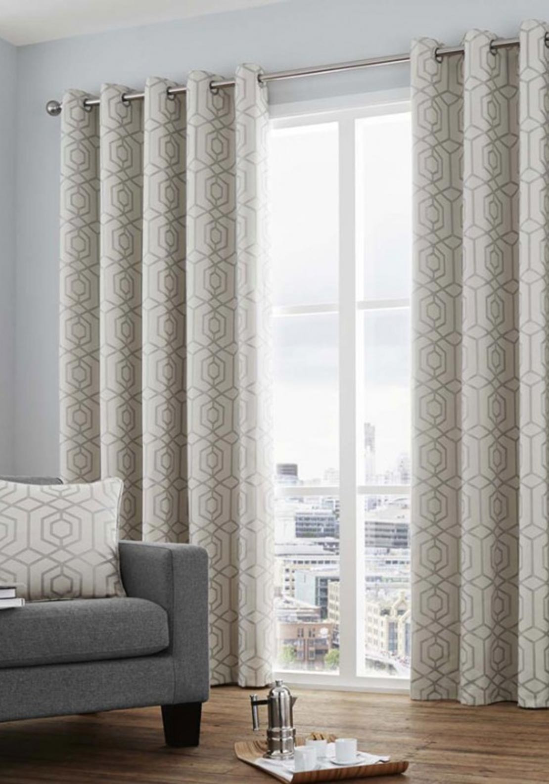 Camberwell Silver Ready Made Eyelet Curtains