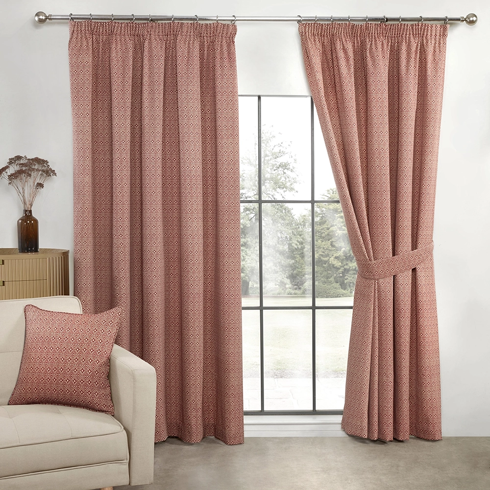 Aztec Salsa Fully Lined Ready Made Pencil Pleat Curtains