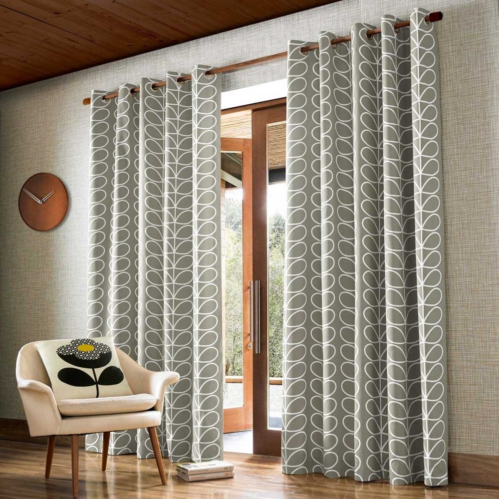 Orla Kiely Linear Stem Lined Silver Ready Made Eyelet Curtains