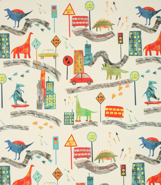 Dino City Jungle Curtain Fabric